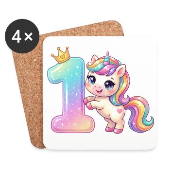 I'm 1 Kawaii Unicorn Girl Birthday - Coasters (set of 4) - white - Front