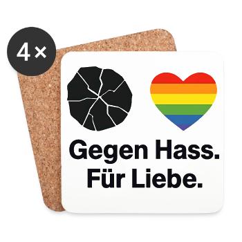 Liebe statt Hass Regenbogen Herz Spruch - Untersetzer (4er-Set) - Weiß - Vorne