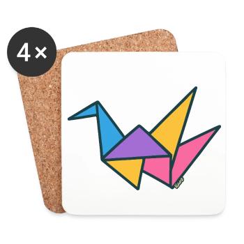 Bunte Origami-Kran-Geometrie - Untersetzer (4er-Set) - Weiß - Vorne