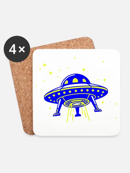 UFO – Visit from another galaxy - Coasters (set of 4) - white