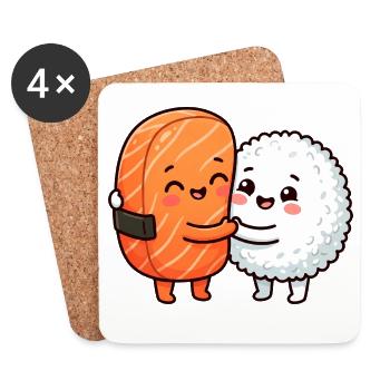 Sushi Hug Lachsreis Japanisches Essen Sushi Hug - Untersetzer (4er-Set) - Weiß - Vorne