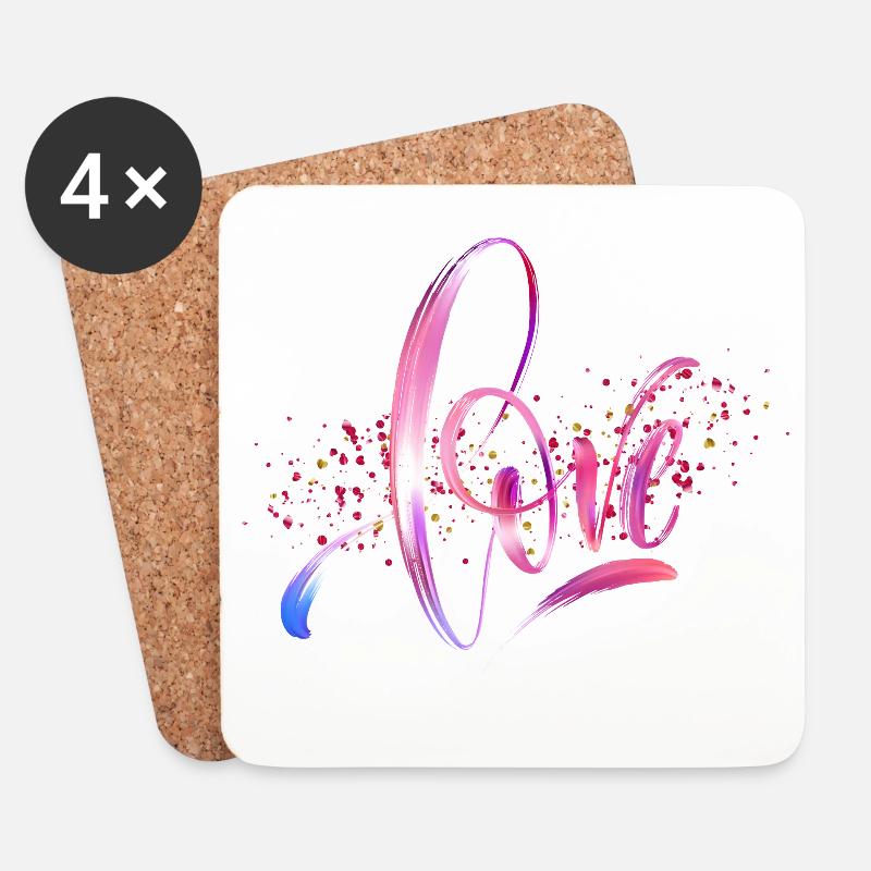 Bunte Liebe in Pinselwellen - Untersetzer (4er-Set) - Weiß