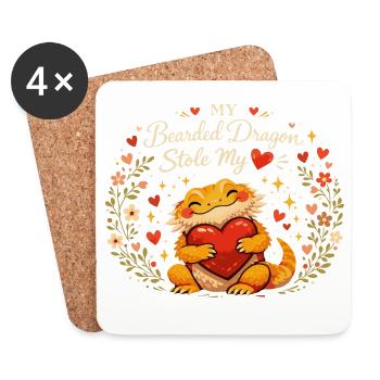 Pogona Adorable : Mon Dragon a Volé mon Cœur - Dessous de verre (lot de 4) - blanc - Devant