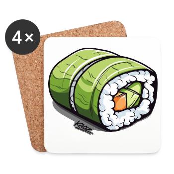 Rouleau à sushi vert émeraude - Dessous de verre (lot de 4) - blanc - Devant