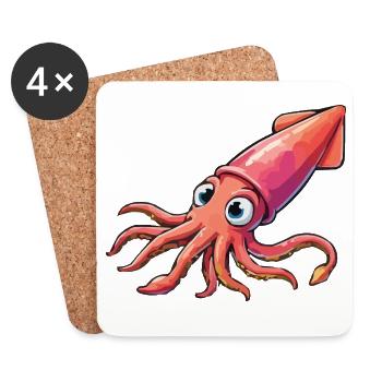 Squid Cartoon - Coasters (set of 4) - white - Front