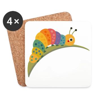 Colorful caterpillar in kawaii style - Coasters (set of 4) - white - Front