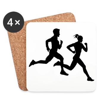 Duo de course – Équipe marathon - Dessous de verre (lot de 4) - blanc - Devant