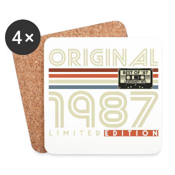 Cadeau rétro vintage d’anniversaire 1987 - Dessous de verre (lot de 4) - blanc - Devant