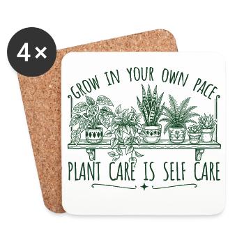 Growing at your own pace – plant self-love - Coasters (set of 4) - white - Front