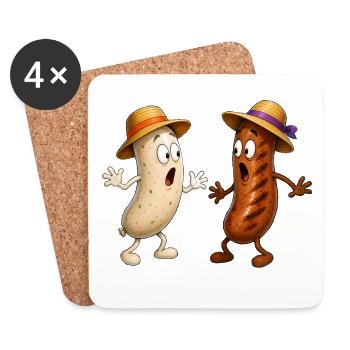 Bratwurst und Weißwurst - Untersetzer (4er-Set) - Weiß - Vorne
