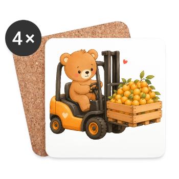 Ours avec des prunes mirabelles sur le chariot élévateur - Dessous de verre (lot de 4) - blanc - Devant