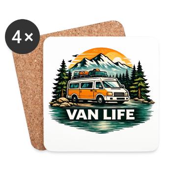 Van Life Adventure Camper Mountain Sunset - Dessous de verre (lot de 4) - blanc - Devant