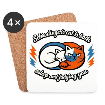 Le chat de Schrödinger : Dormant et jugeant - Dessous de verre (lot de 4) - blanc - Devant