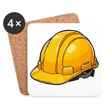 Casque de construction jaune style dessin animé - Dessous de verre (lot de 4) - blanc - Devant