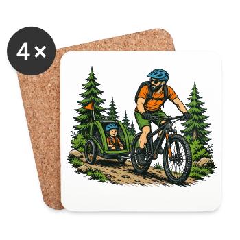 Dad Bicycle Child Trailer Trail MTB Father Family - Coasters (set of 4) - white - Front
