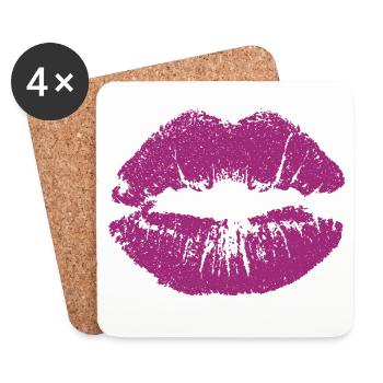 Lèvres embrassables avec rouge à lèvres Imprint Pink - Dessous de verre (lot de 4) - blanc - Devant