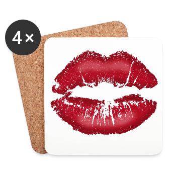 Embrasse-moi ! Lèvres qui embrassent avec du rouge à lèvres en disant - Dessous de verre (lot de 4) - blanc - Devant