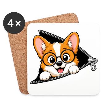 Corgi Hund Reißverschluss - Untersetzer (4er-Set) - Weiß - Vorne