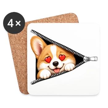 Corgi Hund Reißverschluss - Untersetzer (4er-Set) - Weiß - Vorne