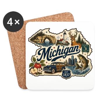 Michigan Great Lakes Vintage-Reiseaufkleber - Untersetzer (4er-Set) - Weiß - Vorne