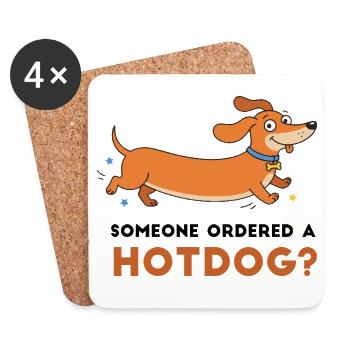 Hotdog? Verspielte Dackler-Illustration - Untersetzer (4er-Set) - Weiß - Vorne