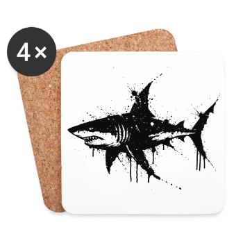 Black Splat Shark Aquarell - Untersetzer (4er-Set) - Weiß - Vorne