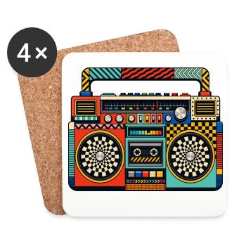 Retro Boombox Farbenspiel - Untersetzer (4er-Set) - Weiß - Vorne