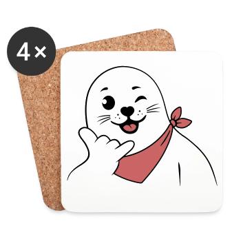 Winking Seal Wearing a Bandana Throwing Shaka Sign - Coasters (set of 4) - white - Front
