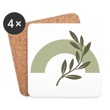 Olive bow and minimalist branch - Coasters (set of 4) - white - Front