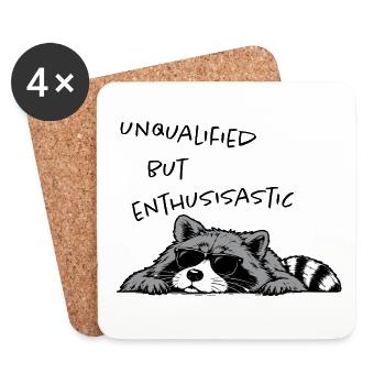 Unqualified but Enthusiastic – Lustiger Waschbär - Untersetzer (4er-Set) - Weiß - Vorne