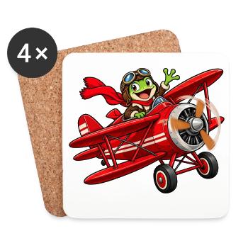 Frosch Pilot im roten Flugzeug roter Baron - Untersetzer (4er-Set) - Weiß - Vorne