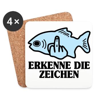 Erkenne die Zeichen Fisch Angler - Untersetzer (4er-Set) - Weiß - Vorne