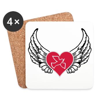 Peace dove wing heart - Coasters (set of 4) - white - Front