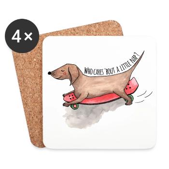 Dackel Longboard Hunde Schläfchen - Untersetzer (4er-Set) - Weiß - Vorne