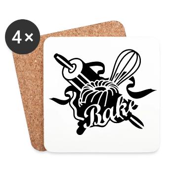 a rolling pin and a whisk with a ring cake - Coasters (set of 4) - white - Front