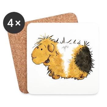 Caricature de cochon d'Inde Whirlig - Dessous de verre (lot de 4) - blanc - Devant