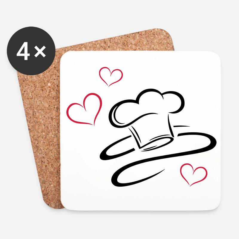 Koch, Kochmützen Logo mit drei Herzen. - Untersetzer (4er-Set) - Weiß