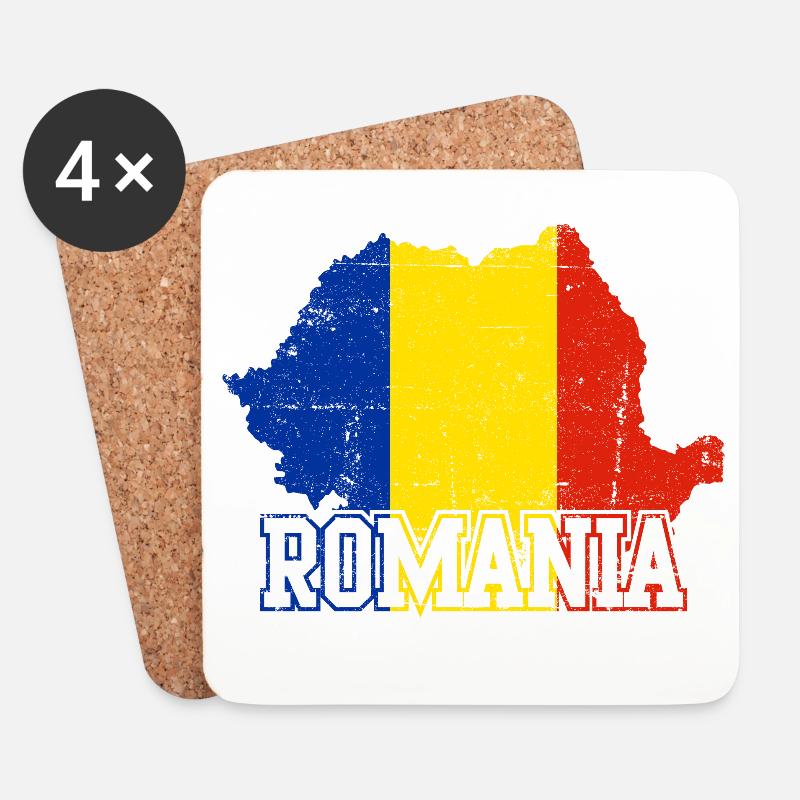 Romania Map Flag Emblem - Coasters (set of 4) - white