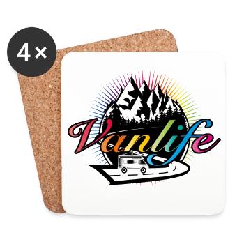 Campeurs sur la route avec une typographie Van Life colorée - Dessous de verre (lot de 4) - blanc - Devant