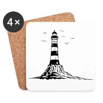 Lighthouse, lighthouse, ship, rock sea holiday - Coasters (set of 4) - white - Front