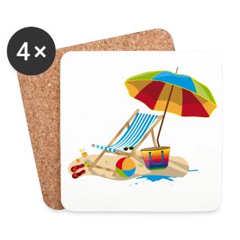 Chaise longue sur la plage - Détente en vacances - Dessous de verre (lot de 4) - blanc - Devant
