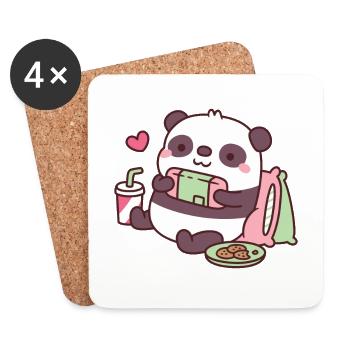 Cute Panda Playing Video Games - Coasters (set of 4) - white - Front