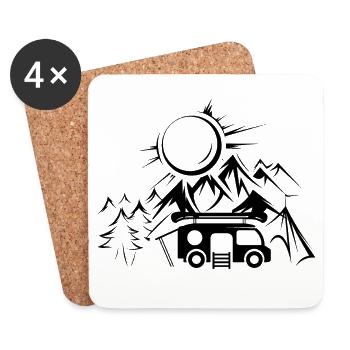camping camper Berge Natur Reisen Logo icon Team - Untersetzer (4er-Set) - Weiß - Vorne