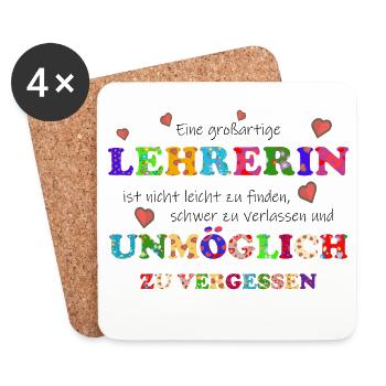 Eine großartige Lehrerin, unmöglich zu vergessen - Untersetzer (4er-Set) - Weiß - Vorne