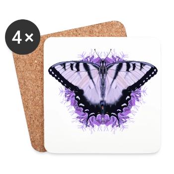 Weißer Schmetterling mit lila Blüte - Untersetzer (4er-Set) - Weiß - Vorne
