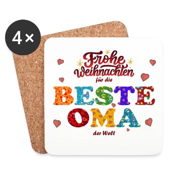 Frohe Weihnachten für die Beste Oma - XMAS Danke - Untersetzer (4er-Set) - Weiß - Vorne