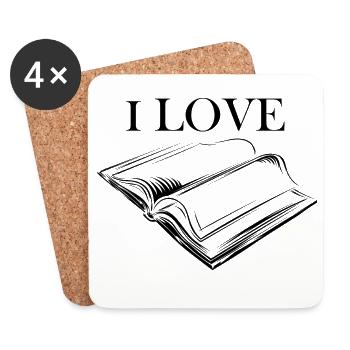 i love books book book books love symbol reading - Coasters (set of 4) - white - Front