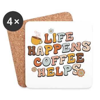 Life Happens Kaffee hilft - Untersetzer (4er-Set) - Weiß - Vorne