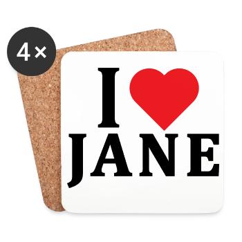 t-shirt I love Jane t-shirt Idée cadeau - Dessous de verre (lot de 4) - blanc - Devant