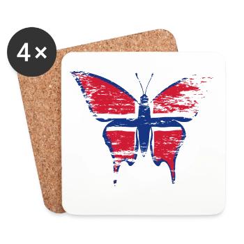 Drapeau de la Norvège papillon bleu - Dessous de verre (lot de 4) - blanc - Devant